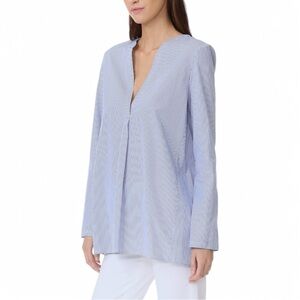 Theory Ofeliah Tunic Top Taff Striped Cotton Poplin Blue White
